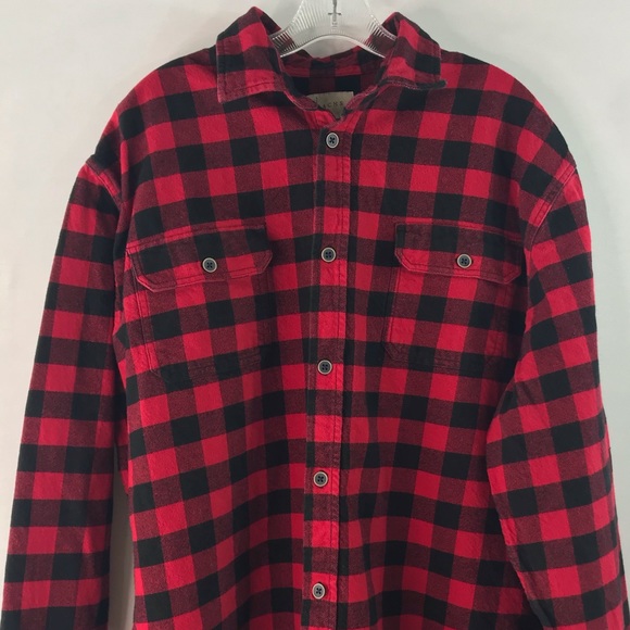 JACHS Red Black Plaid 100% Heavy Cotton Flannel Button Front Shirt - Picture 2 of 13